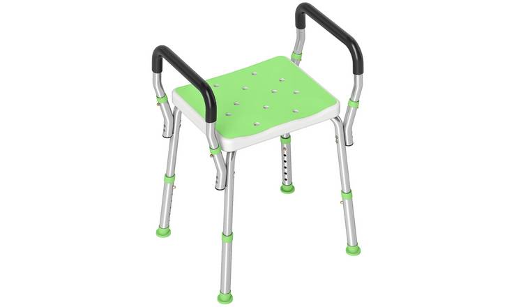 HOMCOM Non-Slip Shower Stool with Adjustable Height and EVA Cushion -