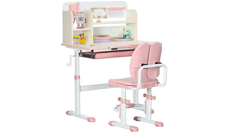 HOMCOM Adjustable Office Desk with Storage Shelves Washable Cover - Pink