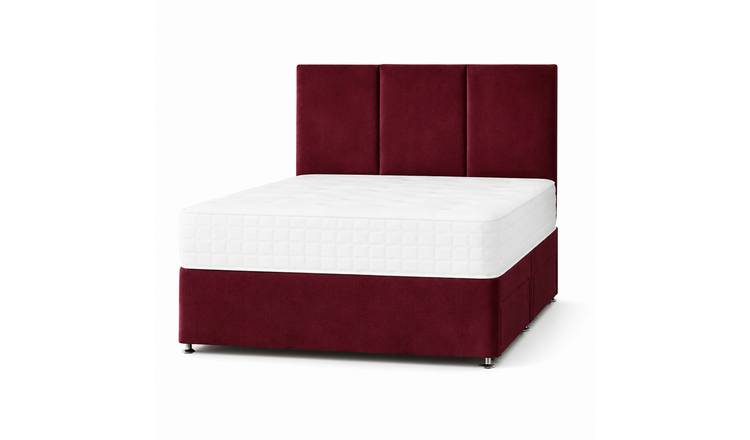 Comfy Deluxe 3ft Single Plush Velvet Divan Bed Set -   Burgundy
