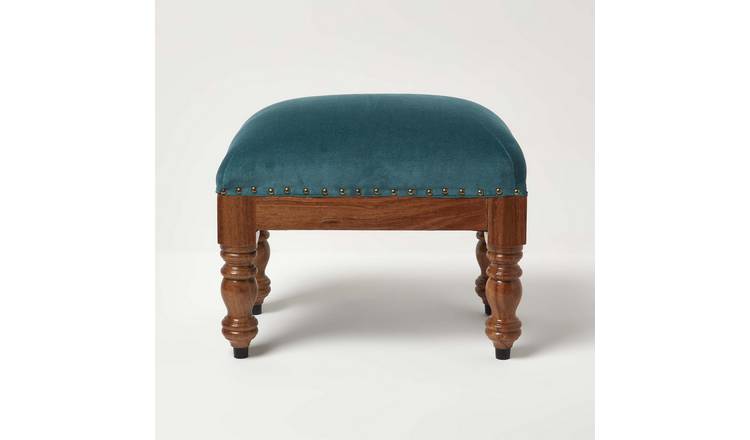 Homescapes Mable Velvet Rectangular Footstool – Teal Green