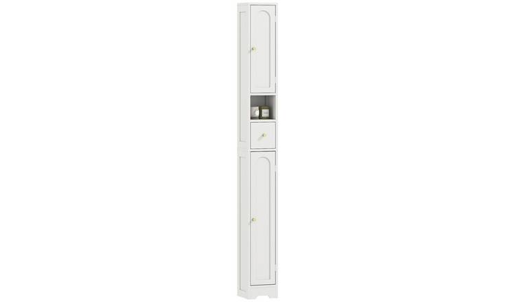 HOMCOM Tall Bathroom Cabinet with Arched Doors and Open Shelf - White