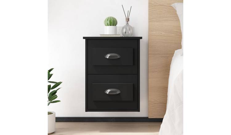 Walplus Pack of 2 Wall Mounted Bedside Cabinet - Black - 41.5 x 36 x 53 cm