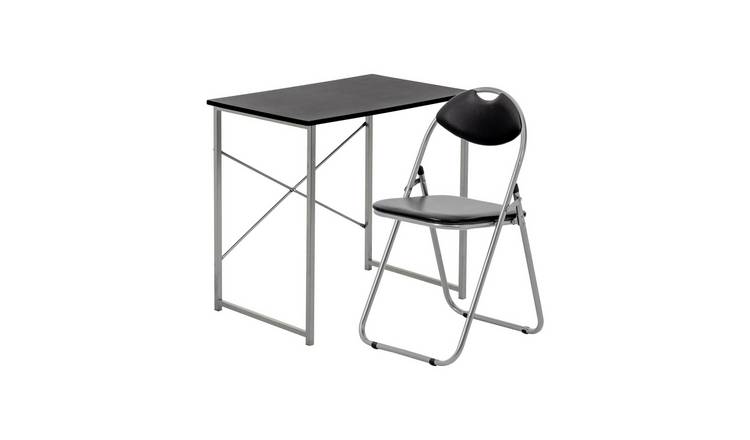 Harbour Housewares Industrial Office Desk & Chair Set - Black/Black