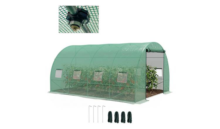 Outsunny Polytunnel Greenhouse with Sprinkler Irrigation System - Green