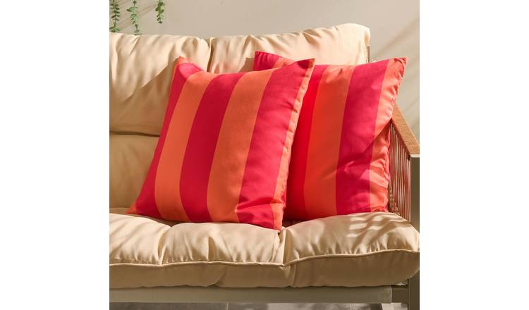 OHS 2 Pack Stripe Garden Cushion Covers - Orange/Pink
