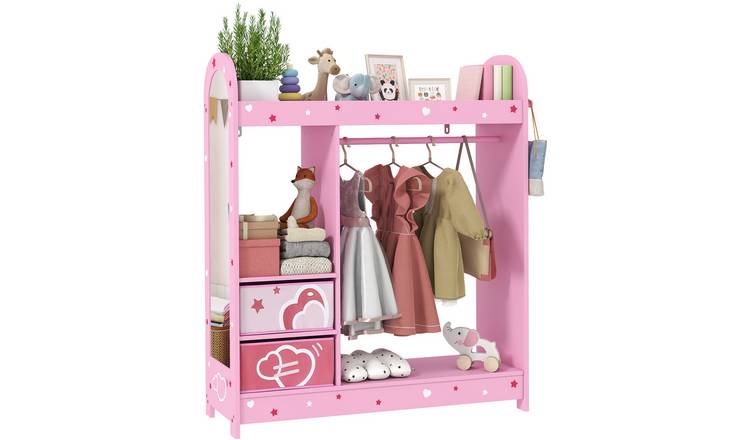 AIYAPLAY Kids Wardrobe with Clothes Rail and Mirror - Pink