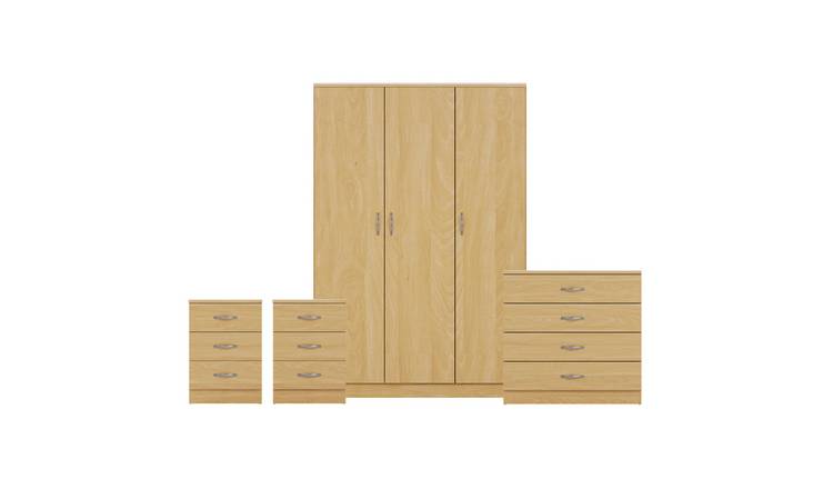 Vida Designs Riano Bedroom Set (Bedsides, 4 Drawer Chest, 3 Door Wardrobe)-Pine