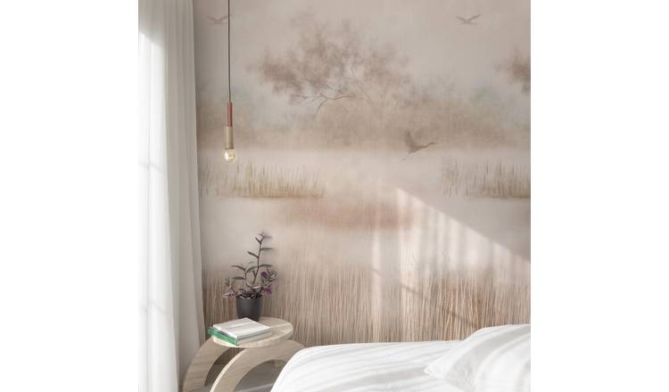Grandeco Ibera Marshland 3 Lane Repeatable Wallpaper Mural   - Beige