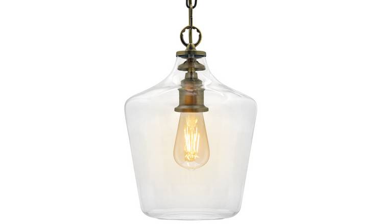 Energy Light Bulbs Bell Clear Glass Ceiling Pendant Light - Antique Brass