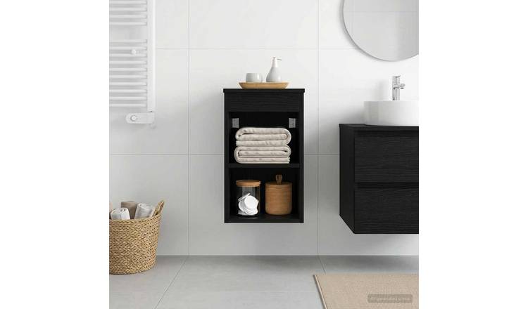 Walplus Wood Bathroom Cabinet with 1 Shelf - Black Oak - 30 x 44.5 x 50 cm