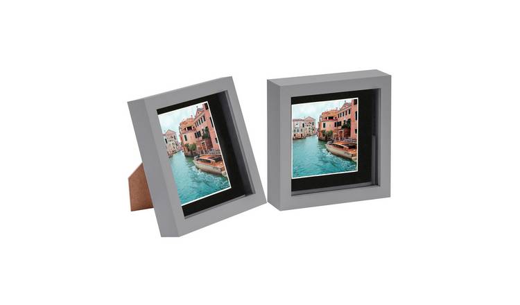 Nicola Spring 3D Box Photo Frames - 6 x 6" with Mount - Set of 2 - Grey