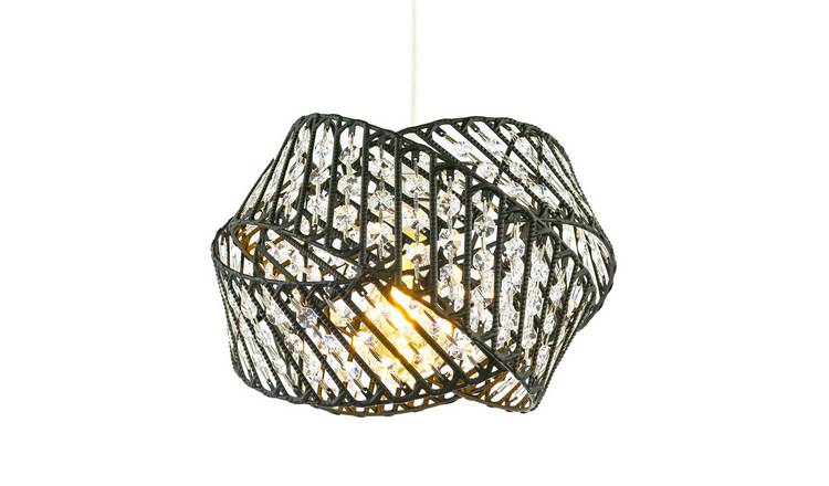 Happy Homewares Triple Ring Black with Clear Acrylic Beads Pendant Shade - 30cm