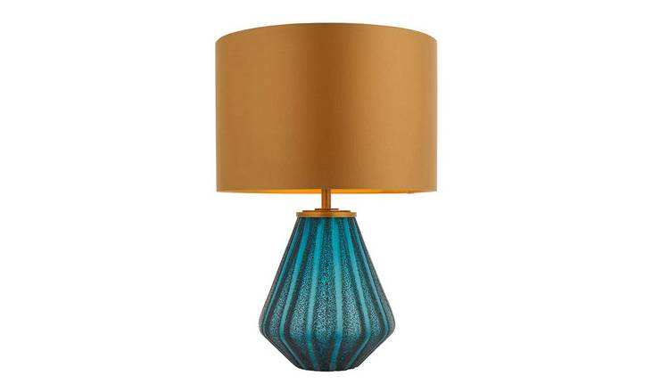 Loops Direct Glass and Fabric Table Lamp - Turquoise