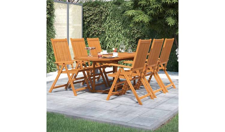 Walplus 7 Piece Acacia Wood Garden Dining Set - Brown - 160-240 x 100 x 75 cm