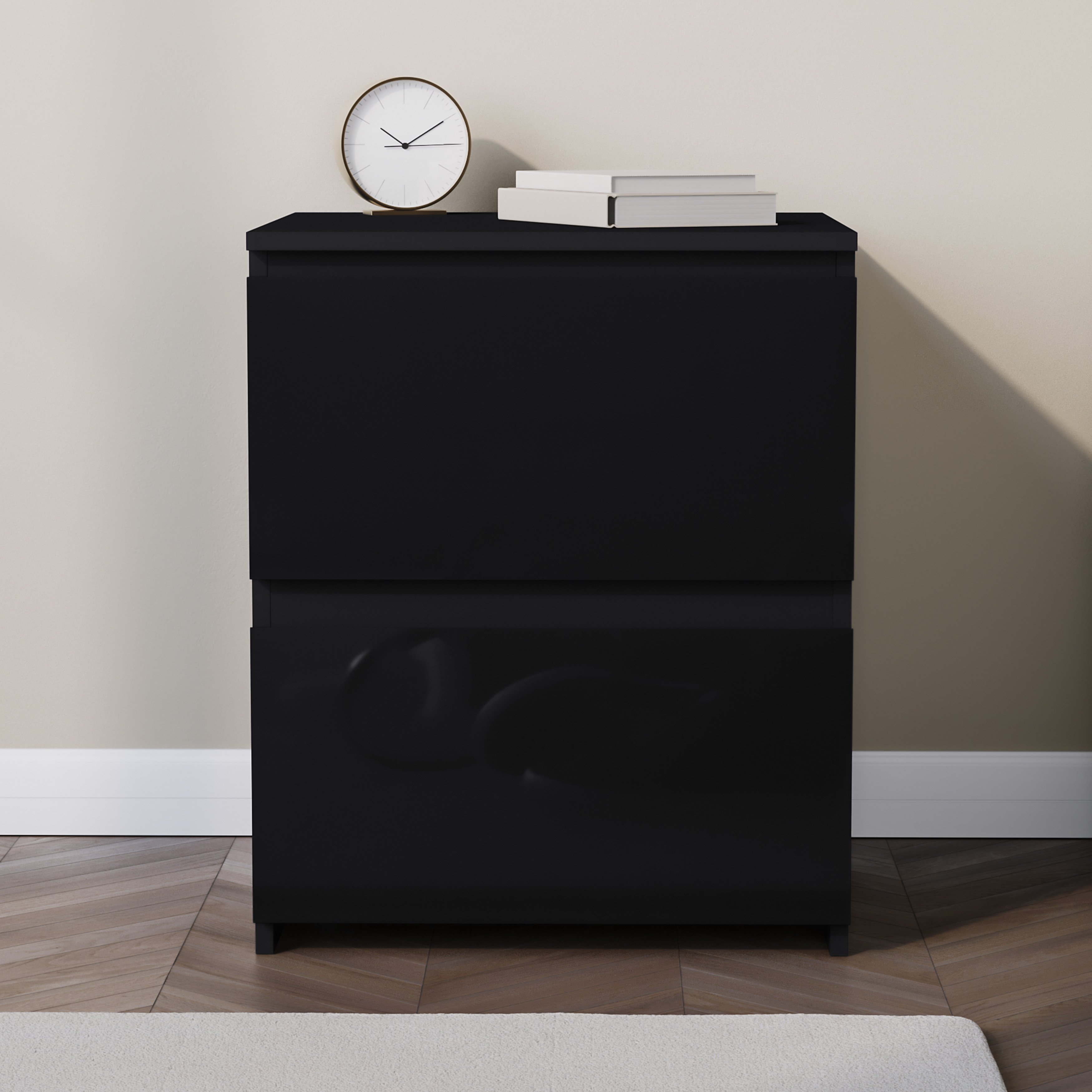 Vida Designs Glinton High Gloss 2 Drawer Bedside Chest - Black - Image 2