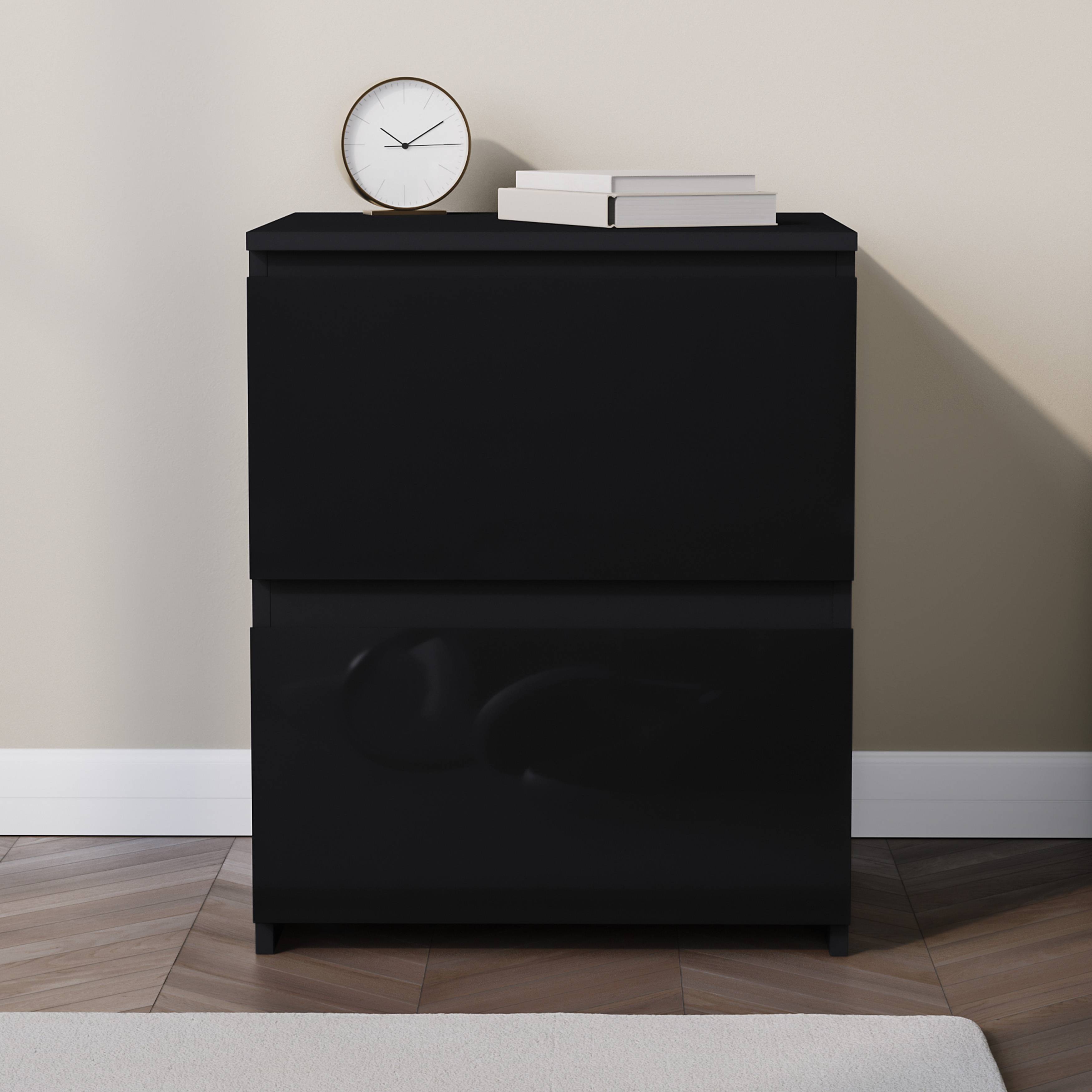 Vida Designs Glinton High Gloss 2 Drawer Bedside Chest - Black - Image 2