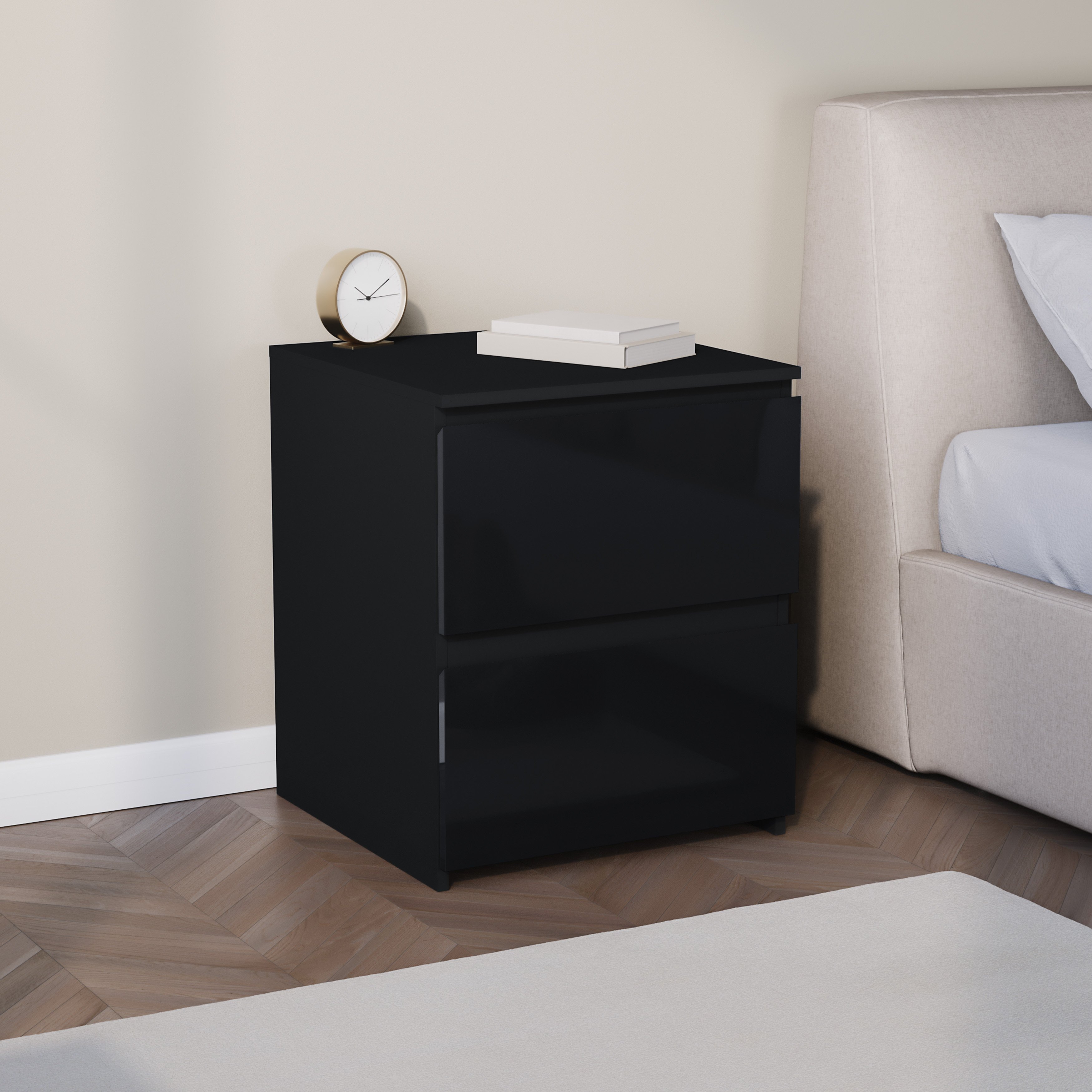 Vida Designs Glinton High Gloss 2 Drawer Bedside Chest - Black - Image 6