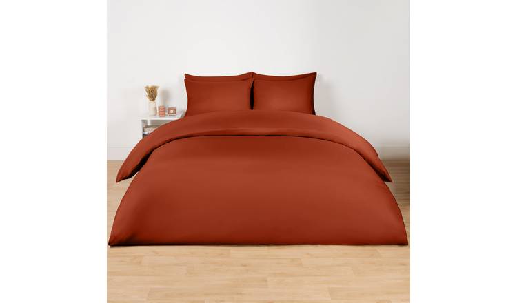 OHS Plain Dyed Microfibre Duvet Cover Set Bedding Rust - Single