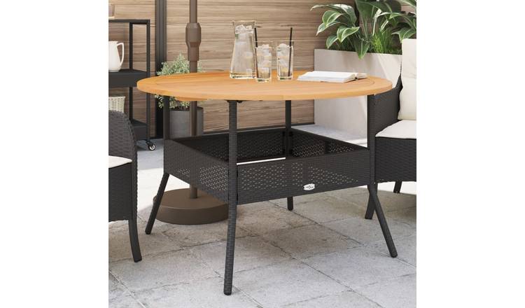 Walplus Poly Rattan Garden Table with Acacia Top - Black - 110 x 71 cm