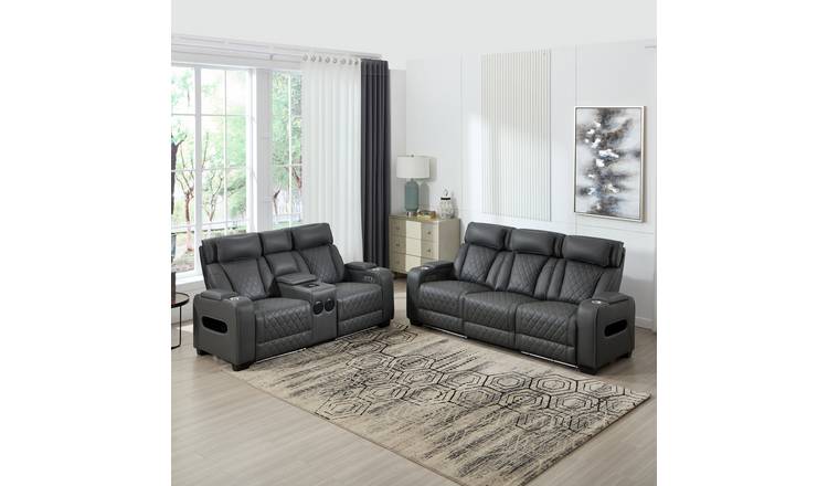 Furniture Online Capri Electric Recliner Leather 2+3 Seater Sofa Set - Charcoal