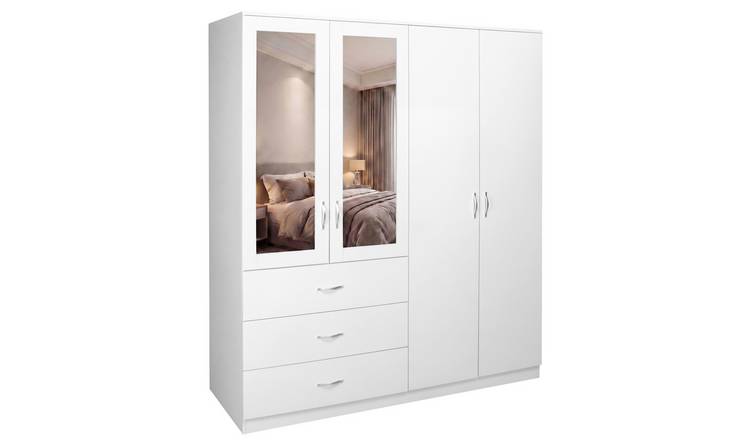 Vida Designs Riano 4 Door 3 Drawer Mirrored Wardrobe - White