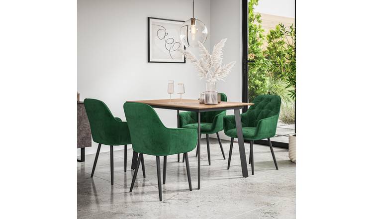 Furniture Online Haydon Anika Oak Effect Dining Table & 6 Green Chairs