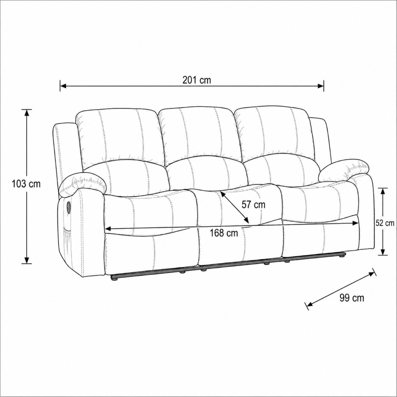 Artemis Home Glendale 3 Seat Manual Recliner Sofa - Cream - Image 4