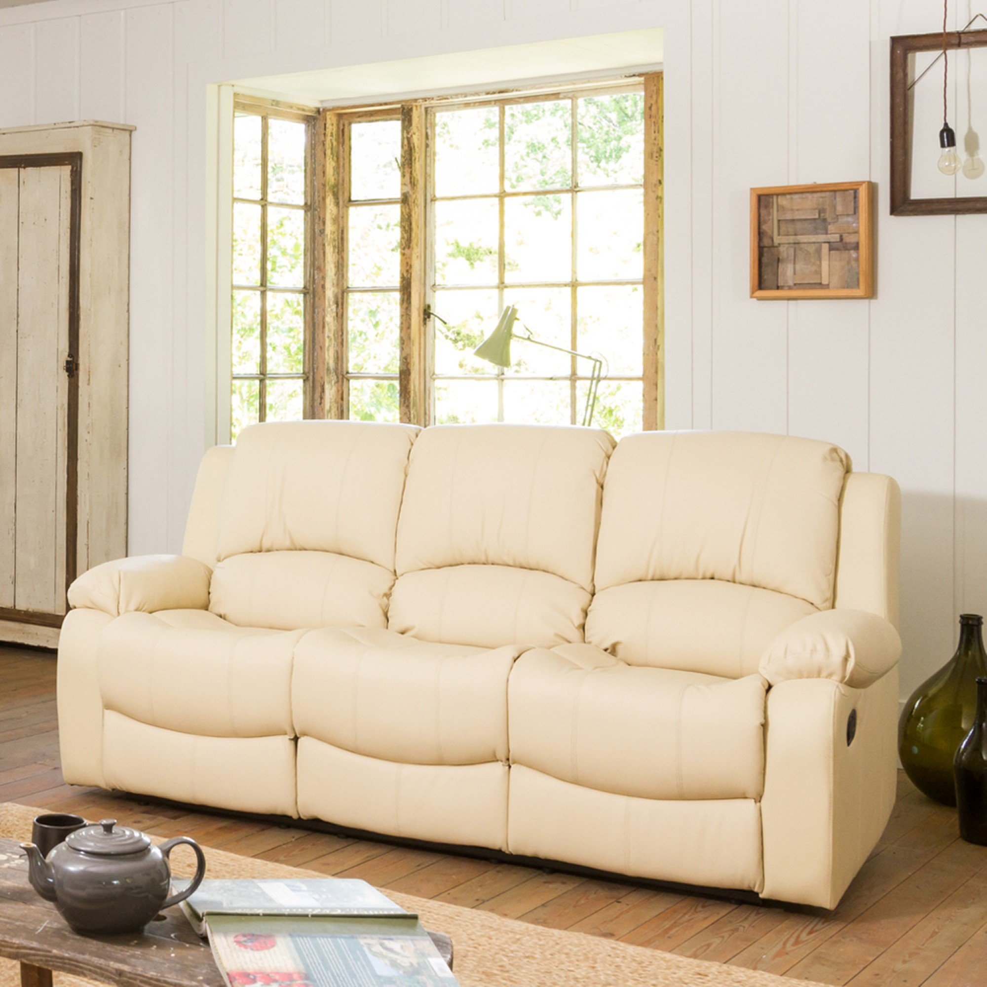 Artemis Home Glendale 3 Seat Manual Recliner Sofa - Cream - Image 1