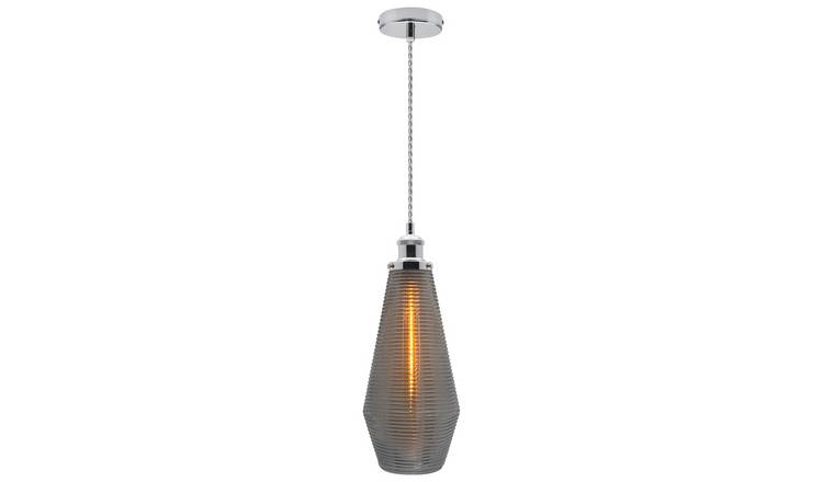 Energy Light Bulbs Smoked Ribbed Glass Ceiling Pendant Light - Grey