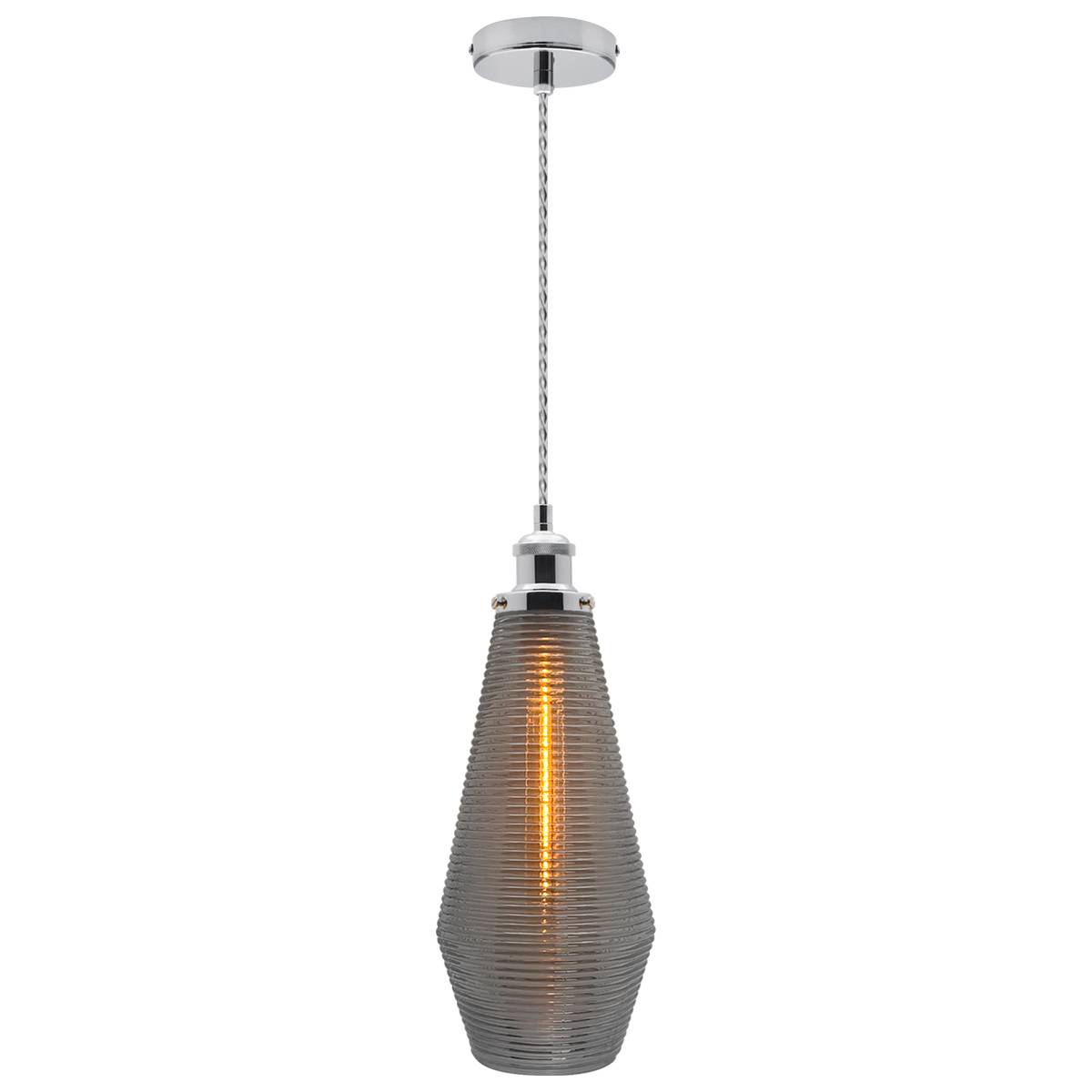 Energy Light Bulbs Smoked Ribbed Glass Ceiling Pendant Light - Grey - Image 1