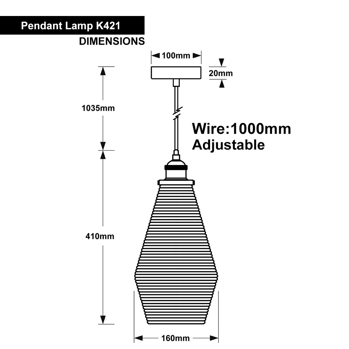 Energy Light Bulbs Smoked Ribbed Glass Ceiling Pendant Light - Grey - Image 2