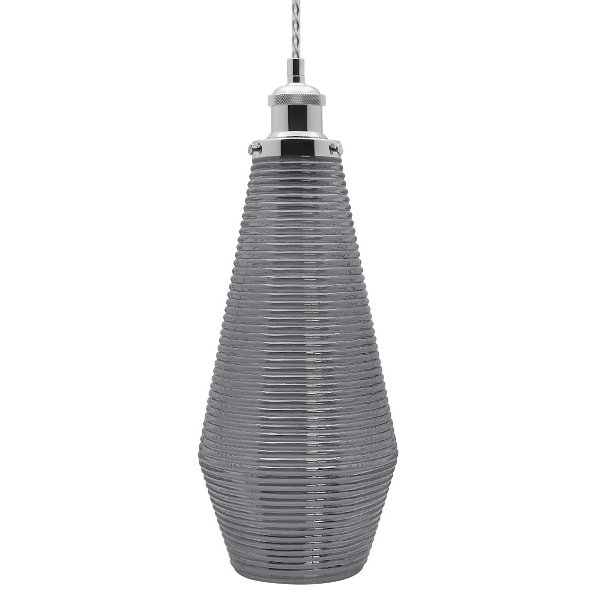 Energy Light Bulbs Smoked Ribbed Glass Ceiling Pendant Light - Grey - Image 3