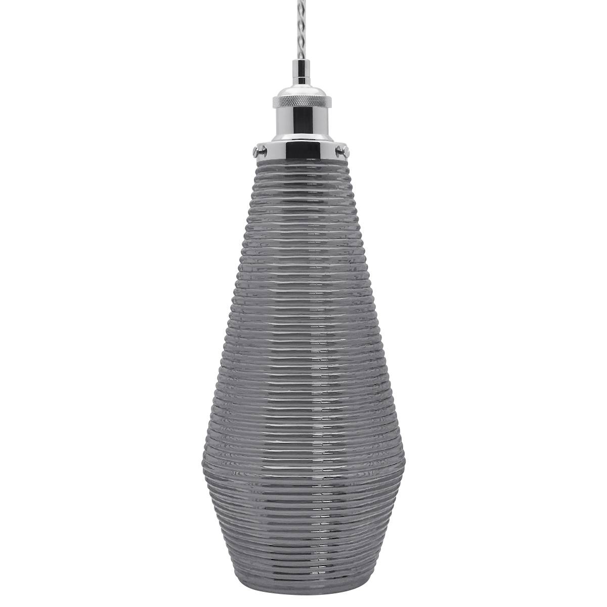 Energy Light Bulbs Smoked Ribbed Glass Ceiling Pendant Light - Grey - Image 3