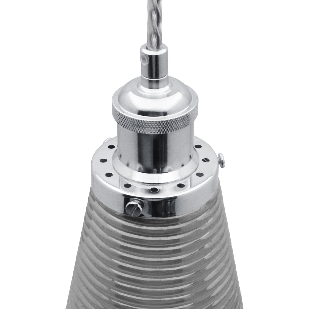 Energy Light Bulbs Smoked Ribbed Glass Ceiling Pendant Light - Grey - Image 4