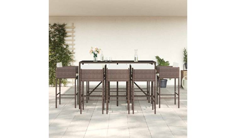 Walplus 9 Piece Poly Rattan Garden Bar Set - Brown - 180 x 70 x 110 cm