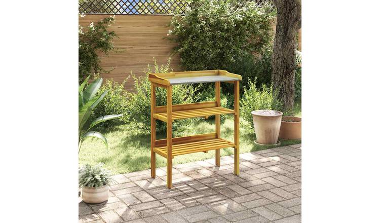 Walplus Acacia Wood Potting Bench with 2 Shelves - Brown