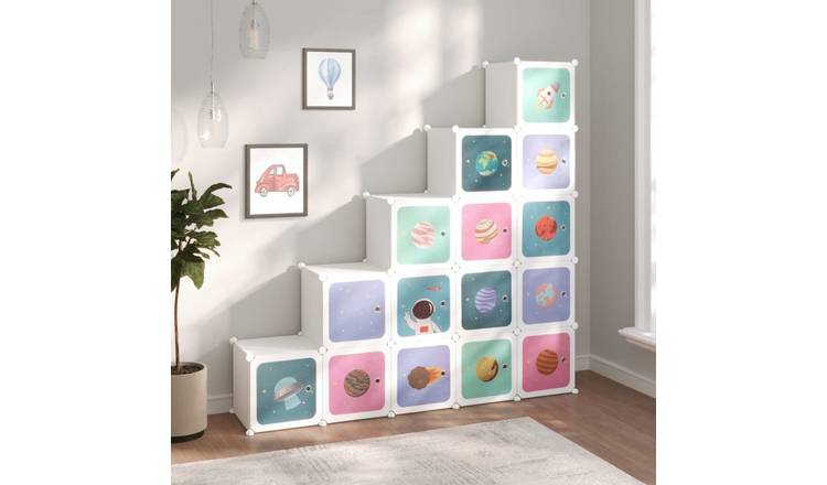 Walplus 15-Cube Plastic Storage Cube Organiser - White - 155 x 31.5 x 154 cm