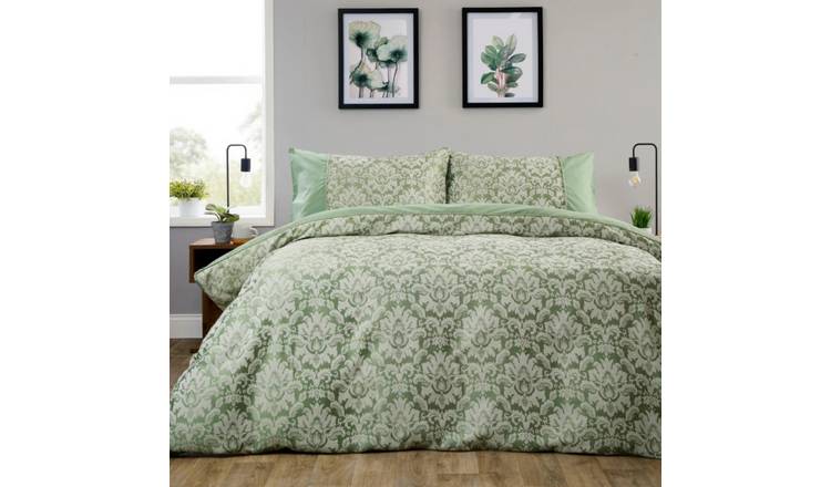 New Edge Blinds Savoy Jacquard Sage Green Duvet Set - Super King