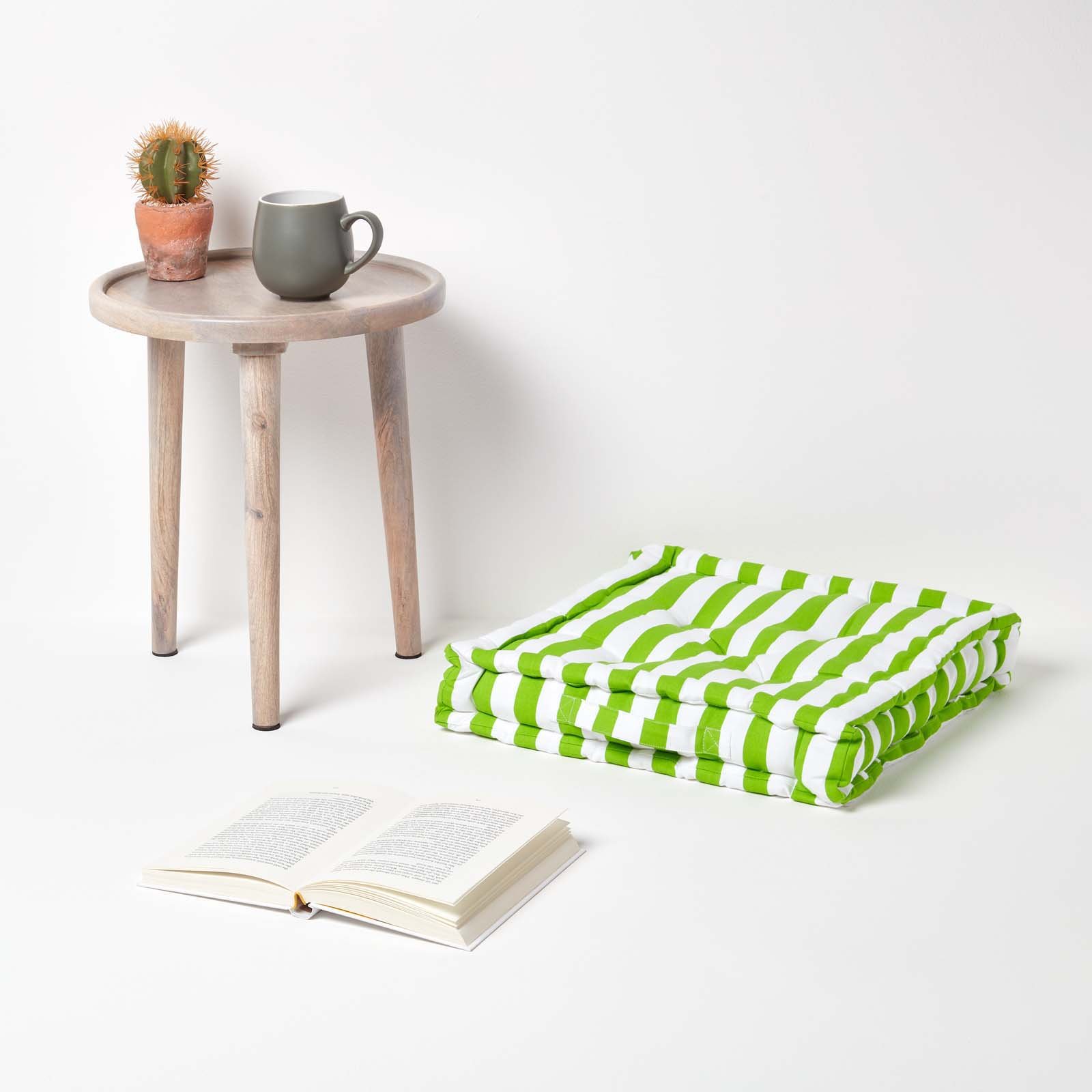 Homescapes Cotton Thick Stripe Floor Cushion – 50 x 50 cm – Green - Image 2