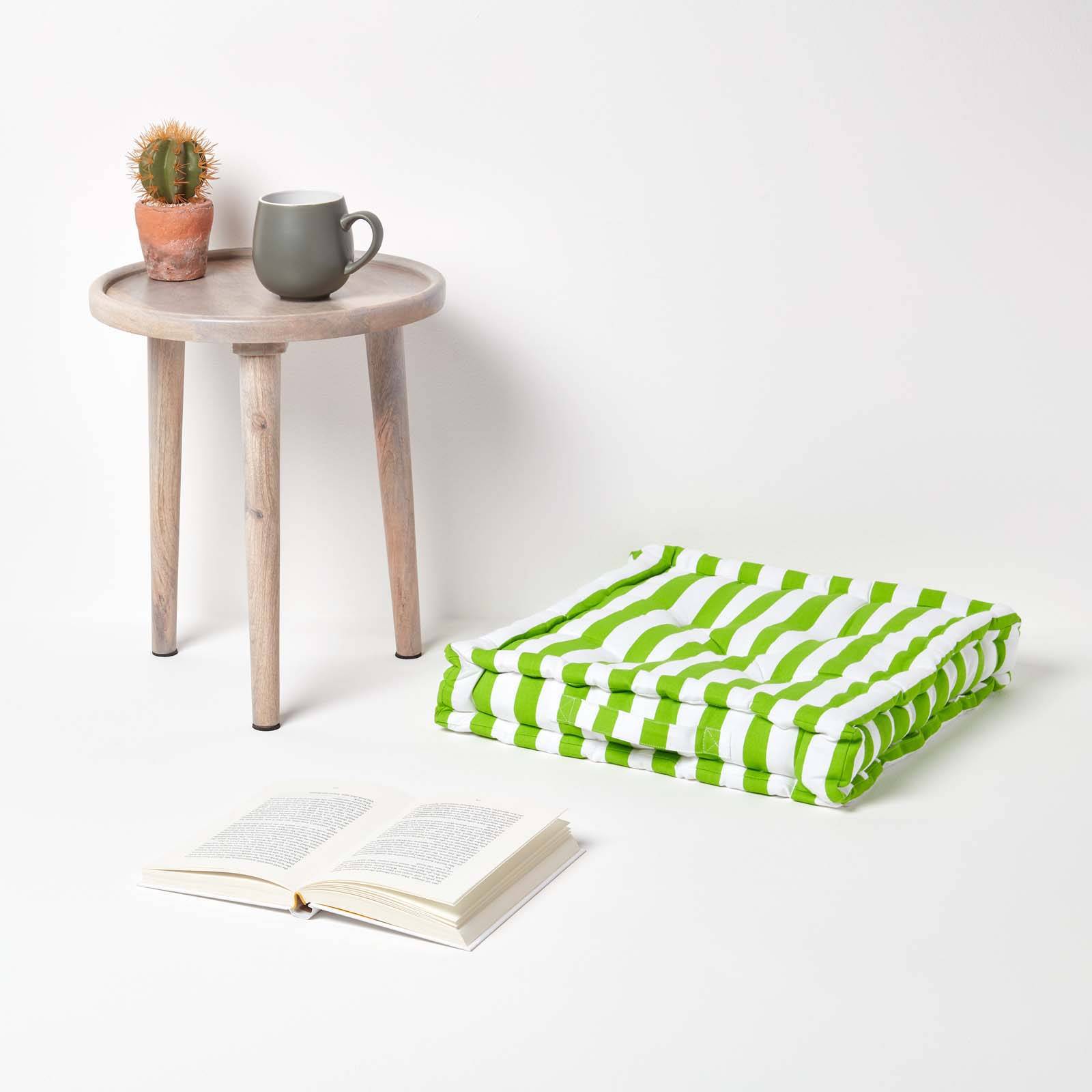Homescapes Cotton Thick Stripe Floor Cushion – 50 x 50 cm – Green - Image 2