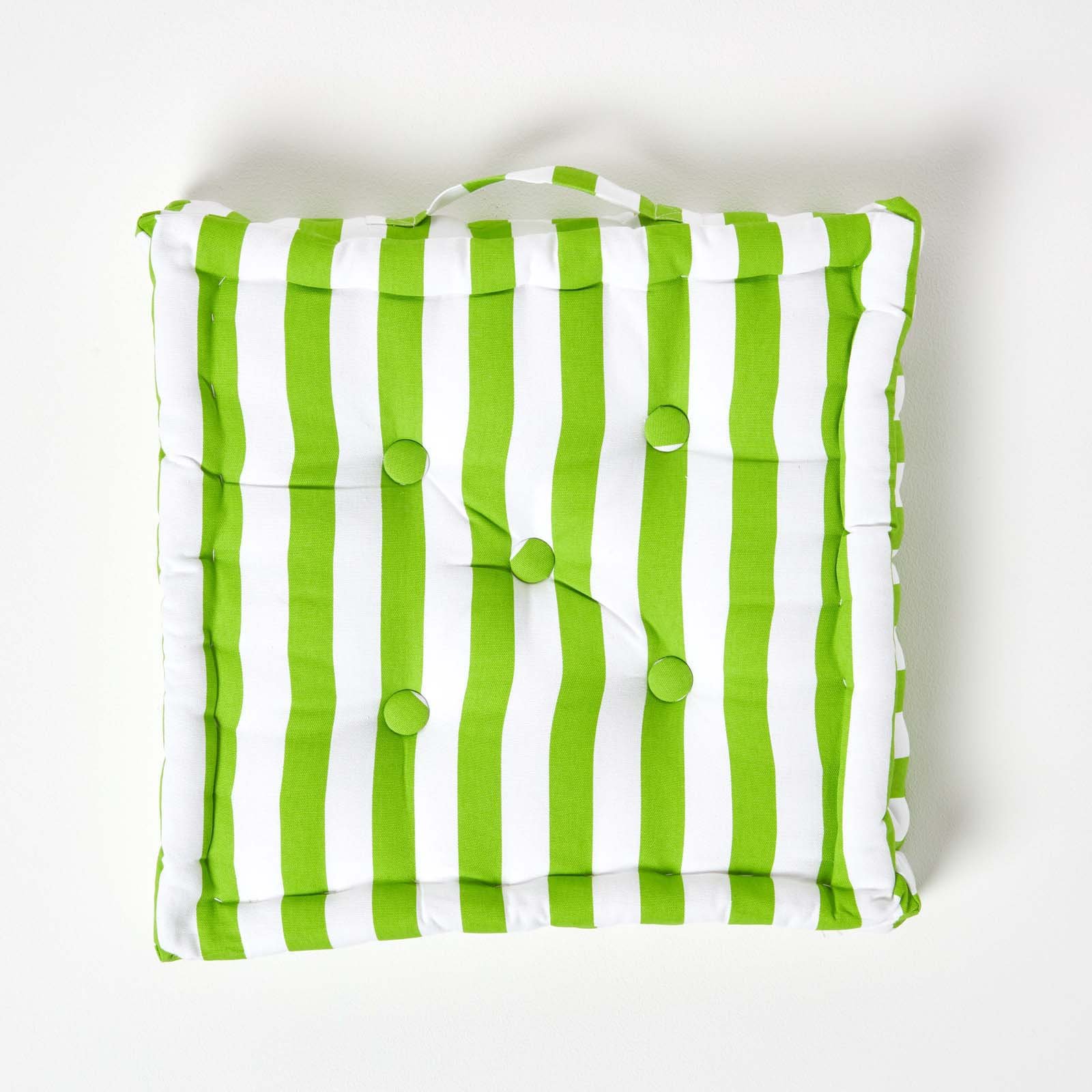 Homescapes Cotton Thick Stripe Floor Cushion – 50 x 50 cm – Green - Image 3