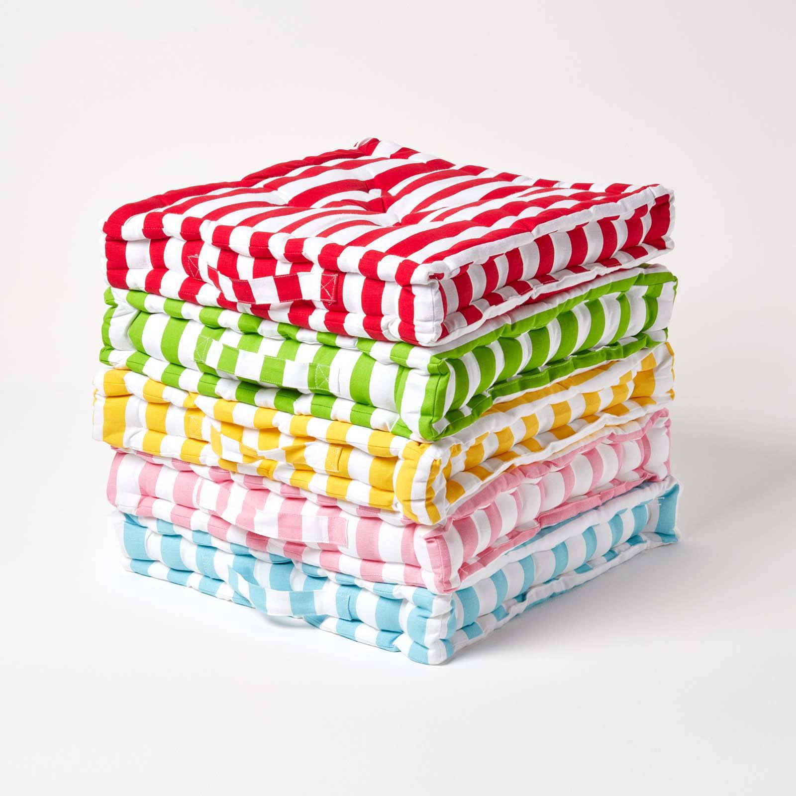 Homescapes Cotton Thick Stripe Floor Cushion – 50 x 50 cm – Green - Image 6