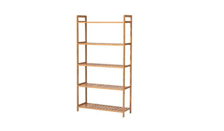 Living and Home 5-Tier Bamboo Slatted Standing Bookshelf