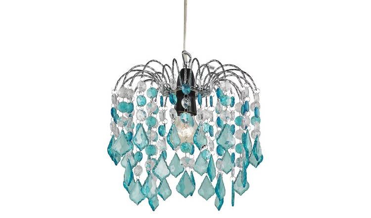 Happy Homewares Teal Acrylic Easy Fit with Chrome Metal Pendant Shade - 26cm