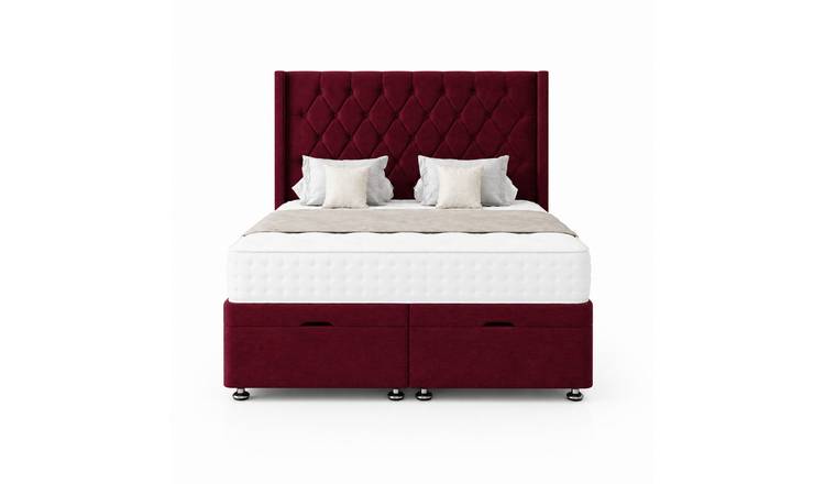 Comfy Deluxe Zoro 4ft Plush Velvet End Lift Ottoman Bed Set - Burgundy