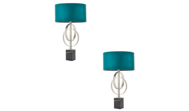Loops Direct Pack of 2 Steel and Marble Table Lamp - Teal