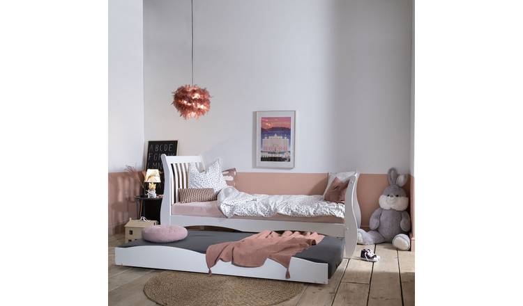 Noa & Nani Astrid Single Sleigh Bed Frame With Pullout Trundle - White