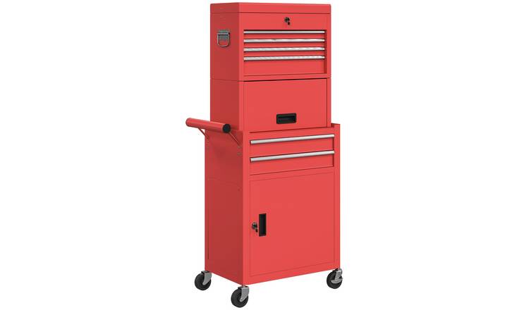 HOMCOM 3 in 1 Rolling Tool Cabinet with 6 Drawers and Pegboard - Red