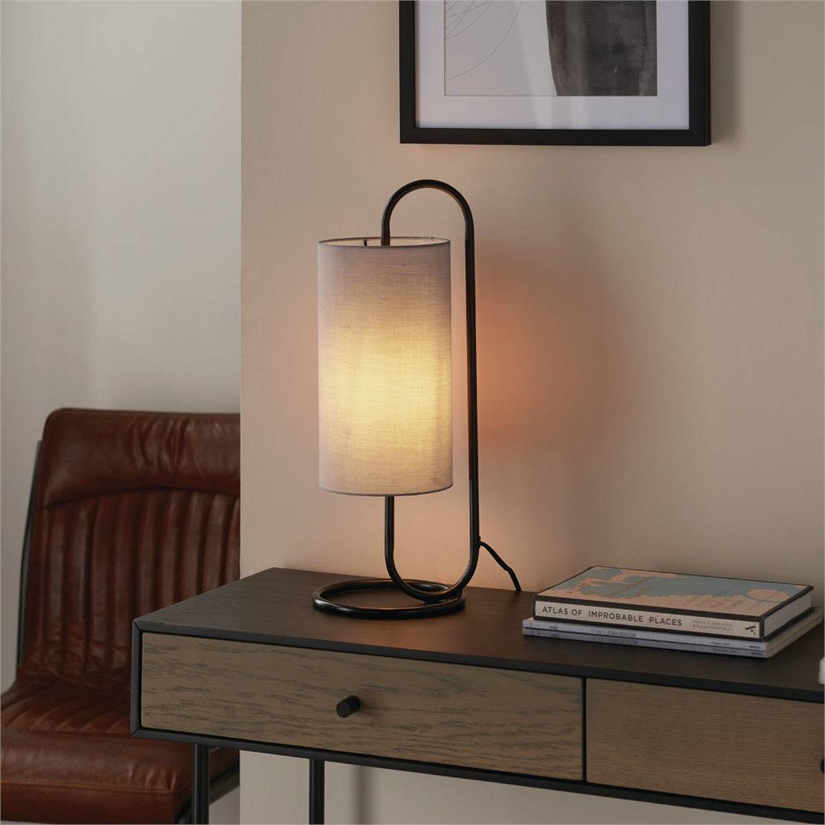 Loops Direct Steel and Fabric Table Lamp - Matt Black and Grey - Image 2