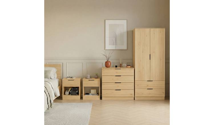 Vida Designs Trega Bedroom Set (Bedsides, 4 Drawer Chest, 2x2 Wardrobe) - Pine
